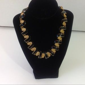 Vintage Black Gold Necklace Swirl Enamel Statement